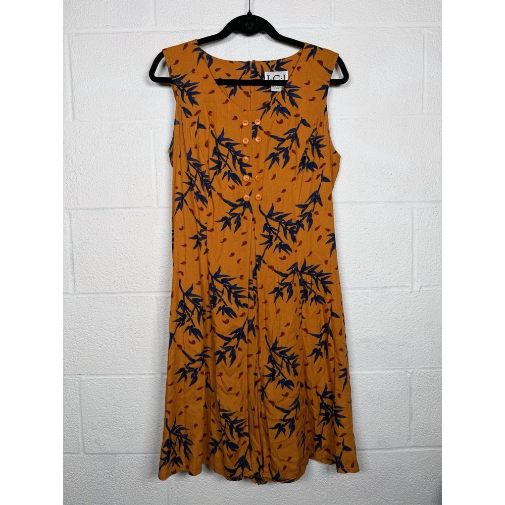 Vtg I.C.I 90s Orange Floral Romper L Boho Tie Back Zip Back Sleeveless Goucho